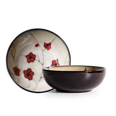 Imagem de Tigela de salada estilo japonês porcelana ameixa vermelha utensílios de mesa doméstico bife de cerâmica prato de sobremesa prato fundo tigela de arroz tigela de molho de soja pequena tigela de molho