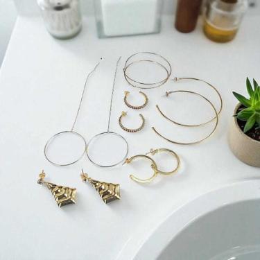 Imagem de Brincos Femininos Dourados Kit 6 Pares Folheados Modelos Variados - DJ