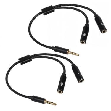 Imagem de Xelsluthe Divisor de fone de ouvido Trrs de 3,5 mm, pacote com 2, suporte duplo de áudio e microfone, divisor de entrada de áudio, cabo auxiliar trançado, adaptador banhado a ouro para celular, tablet