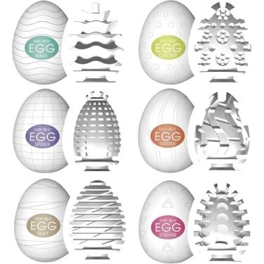 Imagem de Ovo Masturbador Masculino Tipo Egg Kit com 6 Unidades com Texturas Diferentes Estimulador Erótico Flexível, Prático e Discreto.