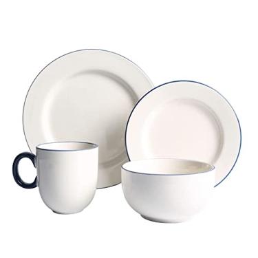 Imagem de Conjunto de jantar de porcelana, conjunto de louça de cerâmica, conjunto de jantar de cozinha de 24 peças, pratos, tigelas, serviço para 6, conjunto de pratos redondos de porcelana em relevo, conjunto