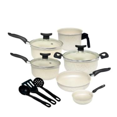 Imagem de Jogo de Panela Antiaderente, Caçarola com Tampa de Vidro, Revestimento Reforçado, Para Todos os Fogões(Granito)