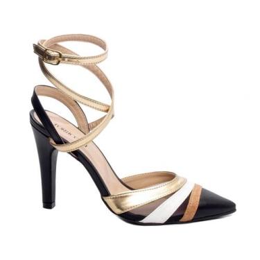 Imagem de Sapato Scarpin - Torricella, Napa preto, Napa dourado, Croco branco, C