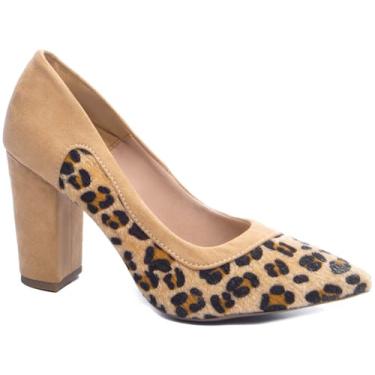 Imagem de Sapato Scarpin - Torricella, Camurça bege, Tecido pelo onça, 36