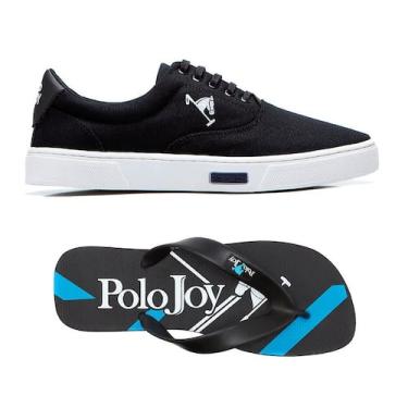 Imagem de Kit 1 Tênis Casual + 1 Chinelo Polo Joy, 43, Preto, Branco