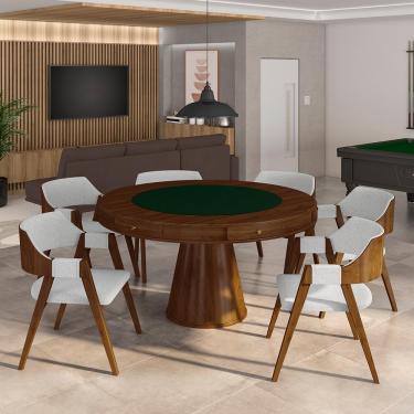 Imagem de Conjunto Mesa de Jogos Carteado Bellagio Tampo Reversível Verde e 6 Cadeiras Madeira Poker Base Cone Linho Cinza/Imbuia G42 - Gran Belo