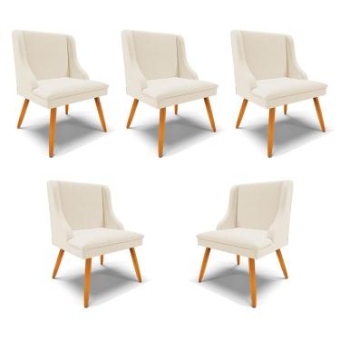 Imagem de Kit 5 Cadeiras Decorativas Sala de Jantar Pés Palito de Madeira Firenze Linho Bege/Natural G19 - Gran Belo