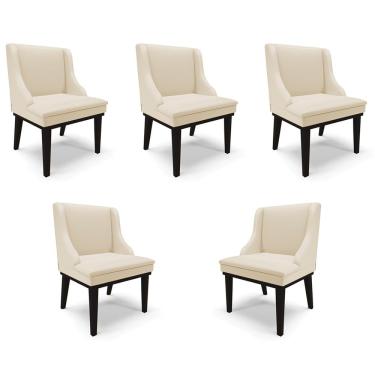 Imagem de Kit 5 Cadeiras Decorativas Sala de Jantar Base Fixa de Madeira Firenze PU Bege/Preto G19 - Gran Belo