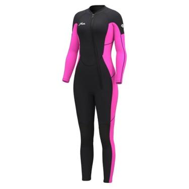 Imagem de Hevto Roupa de mergulho feminina de neoprene 3/2 mm com zíper frontal em água fria para natação, surfe, mergulho, paddle board (W1F-rosa, 8S)
