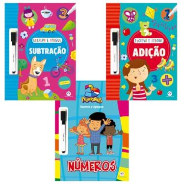 Imagem de Kit 3 Brinquedos Educativos de Papel para Aprender Matemática, Escreva e Apague, Material Didático