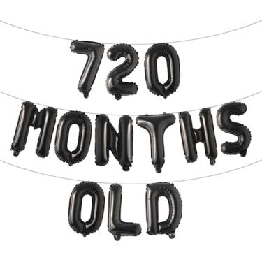 Imagem de Banner de balão multicolorido com glitter de 720 meses - Decorações engraçadas de 60 anos e festas de aniversário (720 meses de idade)