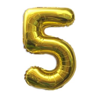 Imagem de Balão dourado número 5 de 81 cm para decoração de 1º aniversário, balões grandes autoinfláveis com números dourados de 0 a 9, balões dourados de hélio para mulheres, homens, artigos de festa de