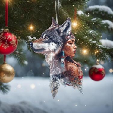 Imagem de Enfeites de Natal pendurados em cristal de lobo, enfeites de árvore de Natal feitos à mão, decoração de carro e casa - presentes de Natal, decoração de artesanato em acrílico, ideias de troca de