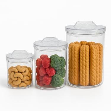 Imagem de Conjunto de 3 Potes Herméticos Redondos de Plástico com Tampa Transparente, Organizadores de Cozinha, Recipientes para Armazenamento de Alimentos