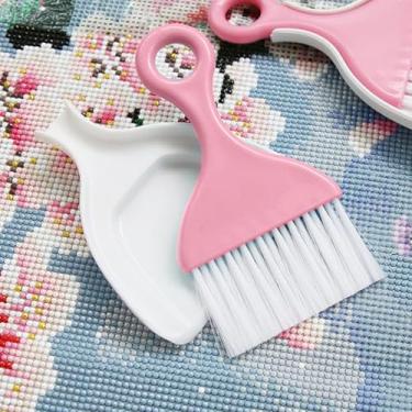 Imagem de Conjunto de escovas de pá de lixo para mesa mini panelas de poeira com escova para casa cozinha mesa mesa carro teclado bancada, rosa