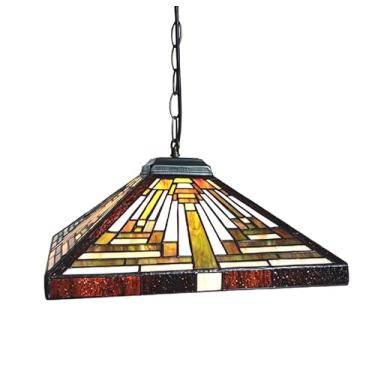 Imagem de NADUOXRK Luminária pendente premium Tiffany Mission, luzes de pendurar quadradas de vitral, 35,5 cm de diâmetro, corrente de metal, lustre artístico para sala de estar, clube e bar
