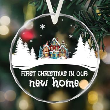 Imagem de Apanhador de sol de cristal para Windows – Apanhadores de sol com prismas primeiro Natal em nossa nova casa, enfeite redondo para pendurar para Natal, casamento, jardim, decoração de casa, presente