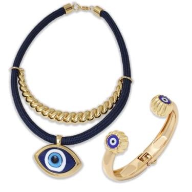 Imagem de GRANADO ACESSÓRIOS, Kit 2 Pulseira e Colar Olho Grego 2 Peças Feminino Dourado - AM