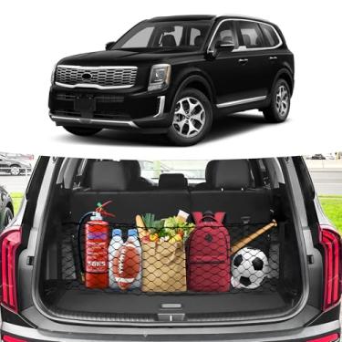 Imagem de Canvcle Rede de carga porta-malas para 2020-2026 Kia Telluride acessórios estilo envelope rede porta-malas organizador e armazenamento elástico ajustável nylon elástico rede de carga traseira com