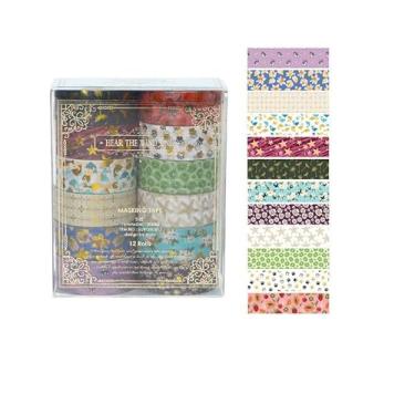 Imagem de Conjunto de adesivos Washi com 12 rolos de 2 m, padrão de bronzeamento decorativo para artes, artesanato, materiais de diário, scrapbook, cartão