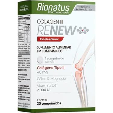 Imagem de Bionatus, Colágen II, Renew, Suplemento alimentar, Colágeno Tipo II 40mg + Vitamina D3 2.000 UI + Cálcio 54mg + Magnésio 23mg, 30 cápsulas • 30 doses, Branco