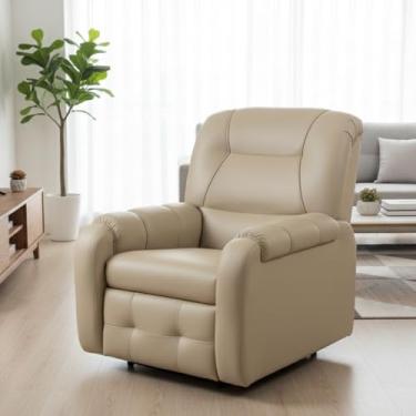Imagem de Poltrona Do Papai Reclinável Moderna e Confortável Corino Bege Espuma D26 - Estofados Helena