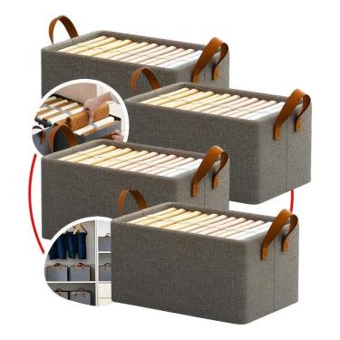 Imagem de 4 Caixas Organizadora De Guarda Roupa Cesto Gaveta Dobrável