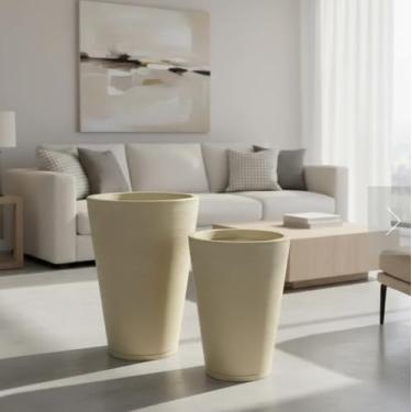 Imagem de Kit 2 Vasos Coluna Escovada Premium grande 3,4, leve ideal para áreas de piscinas entrada, canto de sala, recepção, (Bege)