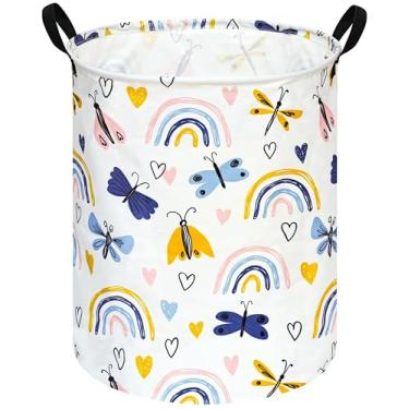 Imagem de KUNRO Cesto redondo de roupa suja cesta de armazenamento de brinquedos e roupas infantis cesta de presente para bebês caixas organizadoras de brinquedos para decoração de quarto (libélula)