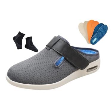 Imagem de Chinelos Masculinos Confortáveis ​​​​Diabéticos, Calçado Leve E Ajustável ​​para Caminhada Confortável ​​e Idosos Para Diabéticos, Calçado Caminhada Grandes Antiderrapantes Inchados(Dark gray,45 EU)