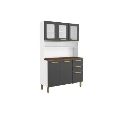 Imagem de Kit De Cozinha Compacta Bella C- 6 Portas (3 C- Vidro) E 2 Gavetas 120cm Grafite - Bert...
