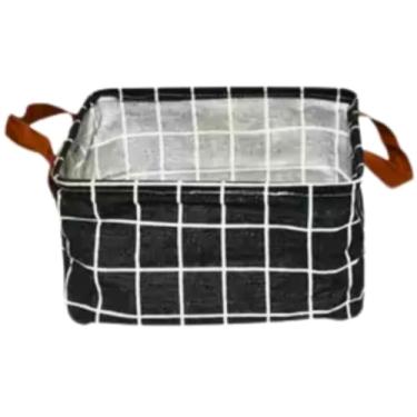 Imagem de Cesto Organizador Multiuso FWB 38x26x20cm – Tecido Impermeável em Poliéster, Algodão e PVC – Preto e Branco Quadriculado – Alças Resistentes, Design Moderno e Fácil de Transportar