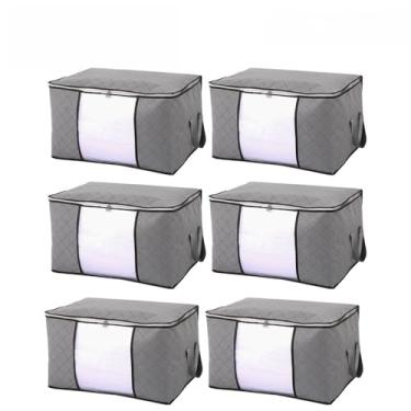 Imagem de KIT2~KIT10 Caixa Saco Organizador Grande Edredom Cobertor Casaco Guarda Roupa Ecológico Anti-Poeira Umidade Multiuso(6PCS-48L-Cinza)
