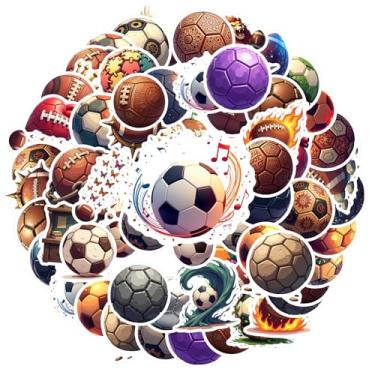 Imagem de 50 peças de bolas esportivas divertidas futebol futebol adesivos coloridos para telefone faça você mesmo, laptop, scrapbook, bicicleta, caderno, bagagem, copo de celular