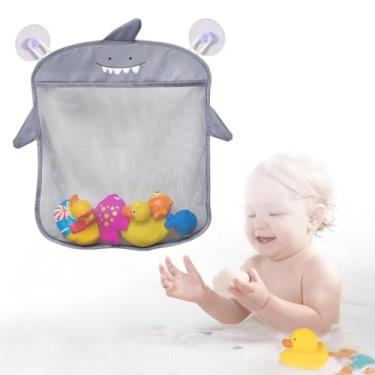 Imagem de Rede de armazenamento para brinquedos de banho com 2 ganchos autoadesivos, organizador de malha para pendurar