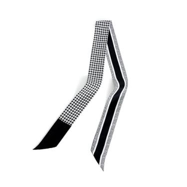 Imagem de Cachecol de seda 100% amoreira, 4,97 x 47,5 cm, fita de cabelo, bolsa de mão, cachecol para mulheres, Chippendale preto e branco, 2*47in