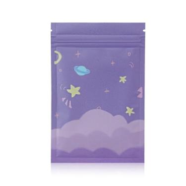 Imagem de 100 peças de saco colorido para doces, café, economia de alimentos, armazenamento de lanches, ziplock, saco de amostra de folha de alumínio espesso resselável (nuvem roxa)