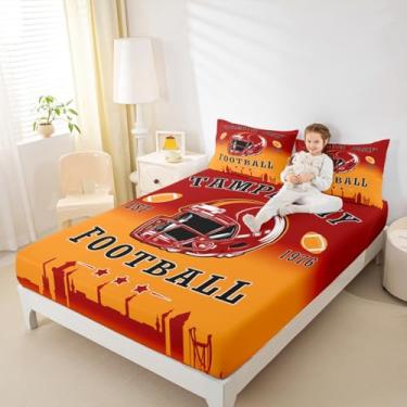 Imagem de Erosebridal Jogo de lençol solteiro de futebol americano, futebol americano, futebol americano, esportes competitivos, lençol com elástico para crianças, adolescentes e adultos (Tampa Bay)