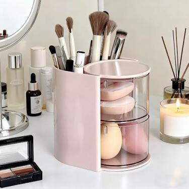 Imagem de Organizador de maquiagem para cuidados com a pele – estojos de cosméticos, organizadores de cuidados com a pele para bancada de banheiro, mesa de quarto, organizador de batom, rosa