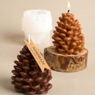 Imagem de 2 peças de moldes de vela de silicone de pinha de Natal molde de sabão 3D tema de natal molde de concreto resina suprimentos diy molde ornamento molde mesa outono decoração de casa