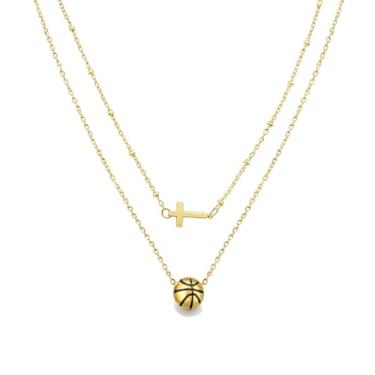 Imagem de Colar com pingente de bola e cruz, acessórios esportivos, joias, basquete, beisebol, futebol, voleibol, com pingente de cruz, gargantilha para mulheres, atletas, amantes de esportes, aniversário