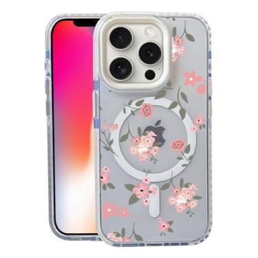 Imagem de Capa de flores rosa para iPhone 13, compatível com MagSafe, capa fosca macia e fina, à prova de choque, antiimpressões digitais, antiamarelamento, antiarranhões, capa de telefone magnética para Apple,