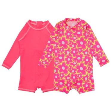 Imagem de Kit 2 Macaquinhos Menina Neon Print Proteção Solar Uv Bebê - Fofotinho