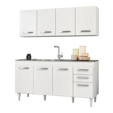 Imagem de Armário Aéreo Panamá E Balcão Gabinete De Pia 160cm áustria - Lumil Móveis Branco