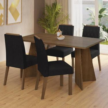 Imagem de Conjunto Sala De Jantar Mesa Tampo De Vidro 4 Cadeiras Rustic/oxford Porto Madesa