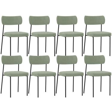 Imagem de Kit 08 Cadeiras Estofadas Para Sala De Jantar Melina L02 Bouclê Oliva - Lyam Decor