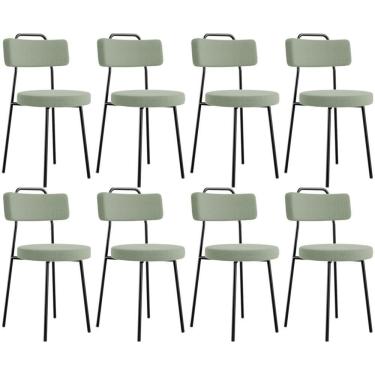 Imagem de Kit 08 Cadeiras Decorativas Estofada Para Sala De Jantar Barcelona L02 Bouclê Oliva - Lyam Decor