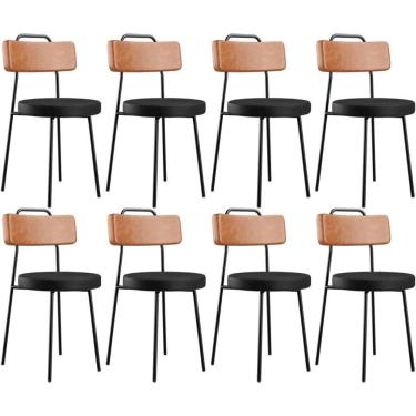 Imagem de Kit 08 Cadeiras Decorativas Estofada Para Sala Jantar Barcelona L02 Couríssimo Camel Preto - Lyam