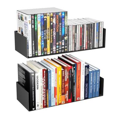 Imagem de YFEEN Prateleiras de parede flutuantes de metal Bali para armazenamento e decoração montadas na parede, CD DVD e livros, perfume, prateleiras de armazenamento de maquiagem, sala de estar, quarto