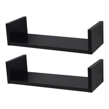 Imagem de Kit 2 Prateleiras U 30 x 10cm Preta Suporte Invisível